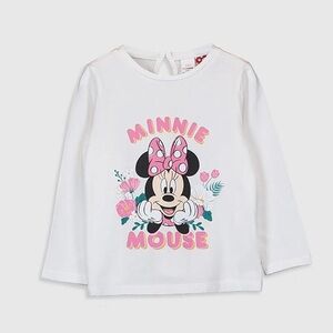 LC Waikiki|Baby Girl's White Minnie Mouse Printed Long T-shirt-Size 3-4 years